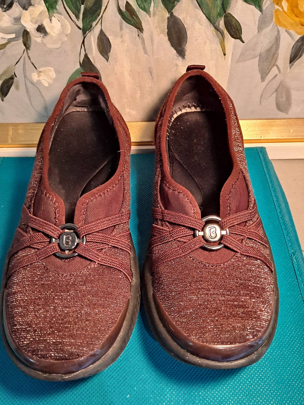 Lifestride Bzees Niche Burgundy Slip-On Knit Comfort Loafers Skimmers Flats Airy